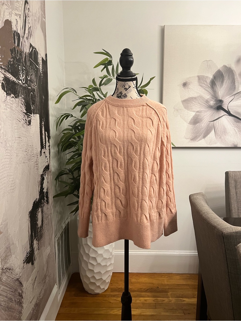 aerie Peach Cable Knit Crewneck Sweater